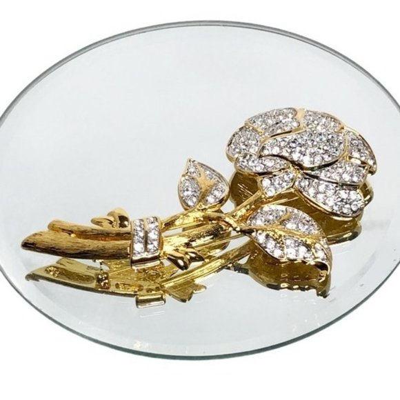 Vintage Oversized Gilded Crystal Pavé Rose Brooch by Nolan Miller, 1990s - Picture 1 of 11